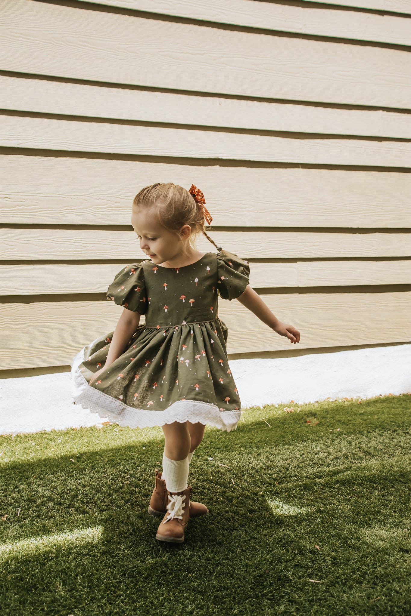 cute mushroom dress Claudia Cap Sleeved Dress in Mushroom, Squirrels Forest Print